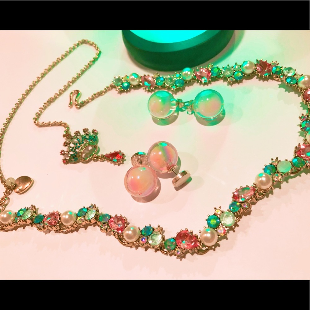 Betsy Johnson Princess Stone Wrap+Ball Earring Set